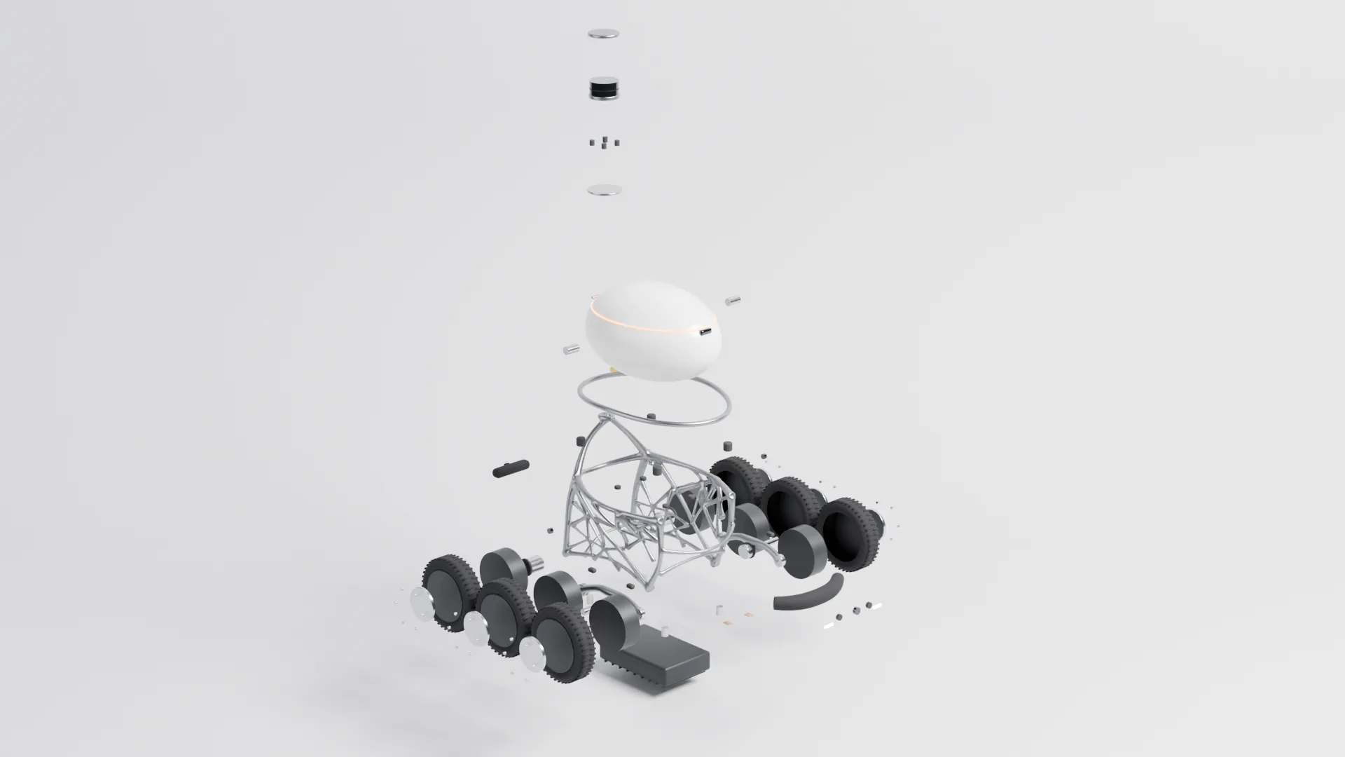 Exploded view of Herrand: parts separated along their mounting axes