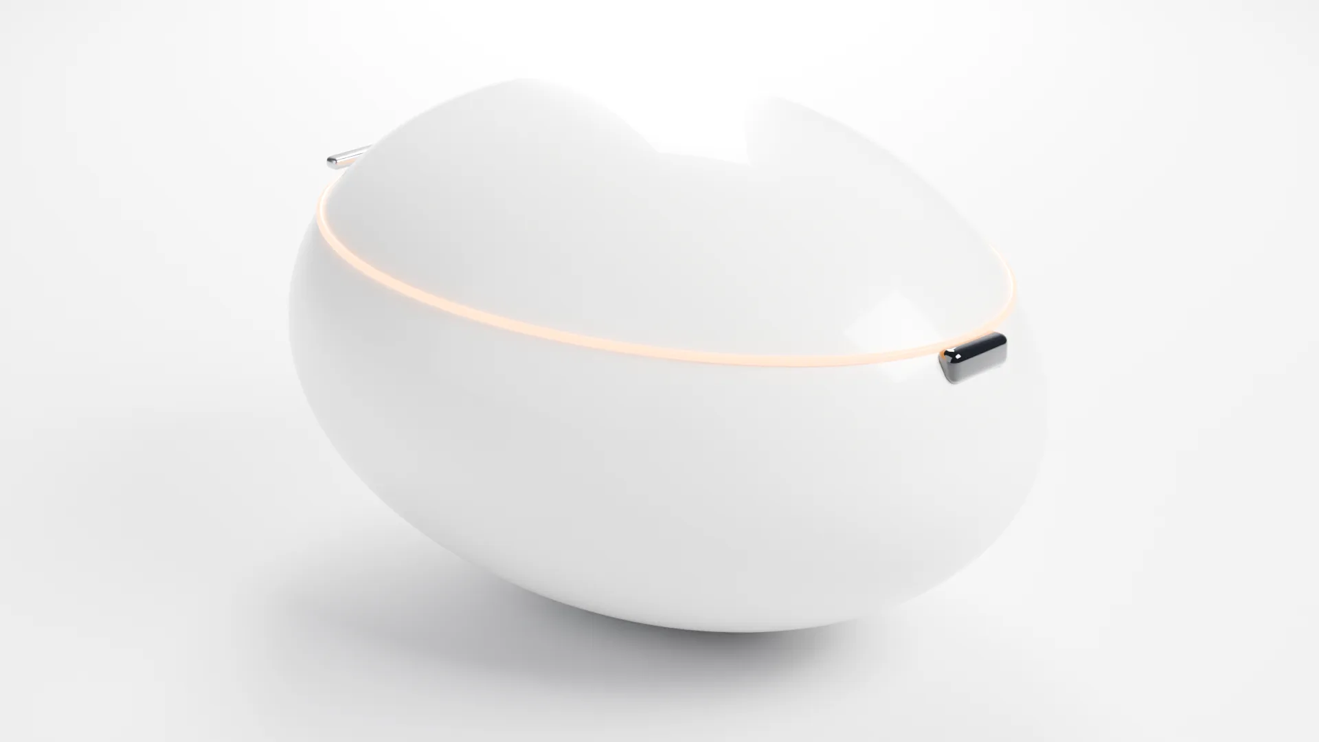The cargo pod on its own: a white ceramic egg with an orange seam light
